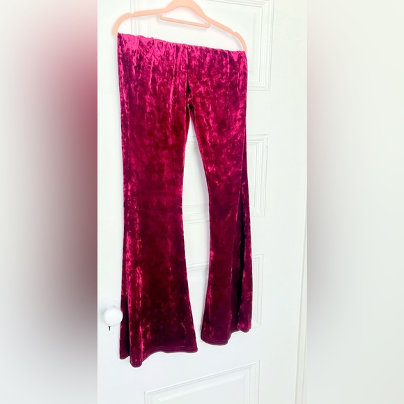 Crushed Velvet Magenta Pink Bell Bottoms Stretchy Pants Elastic Waist in Size XL - Picture 7 of 7